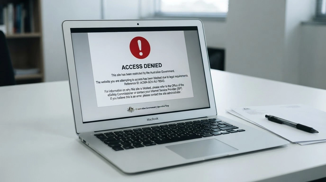 ACMA website blocking notice as displayed by an Australian internet service provider, with the ACMA logo visible