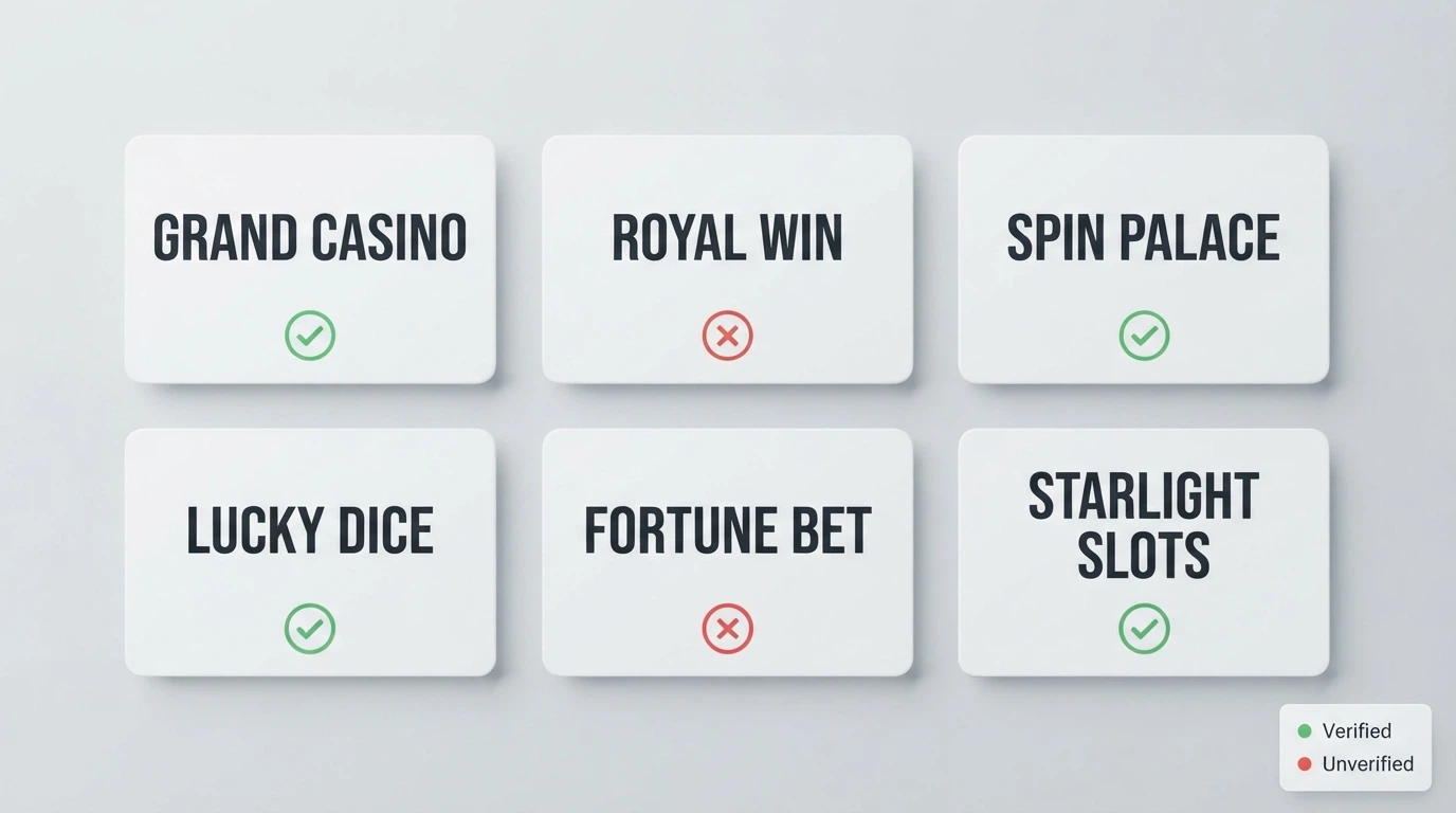 A grid of Australian-search-popular casino brand names with checkmarks and crosses showing which had verifiable free-spins data