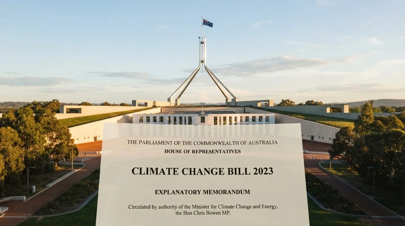 The Australian Parliament House with an overlaid excerpt of the Interactive Gambling Act 2001 title page