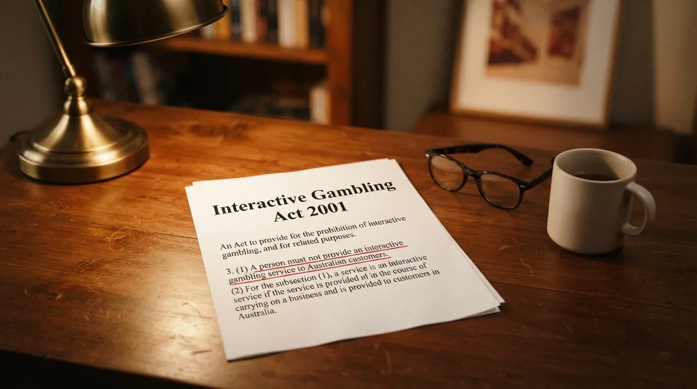 A document excerpt showing the Interactive Gambling Act 2001 header with key prohibition language underlined