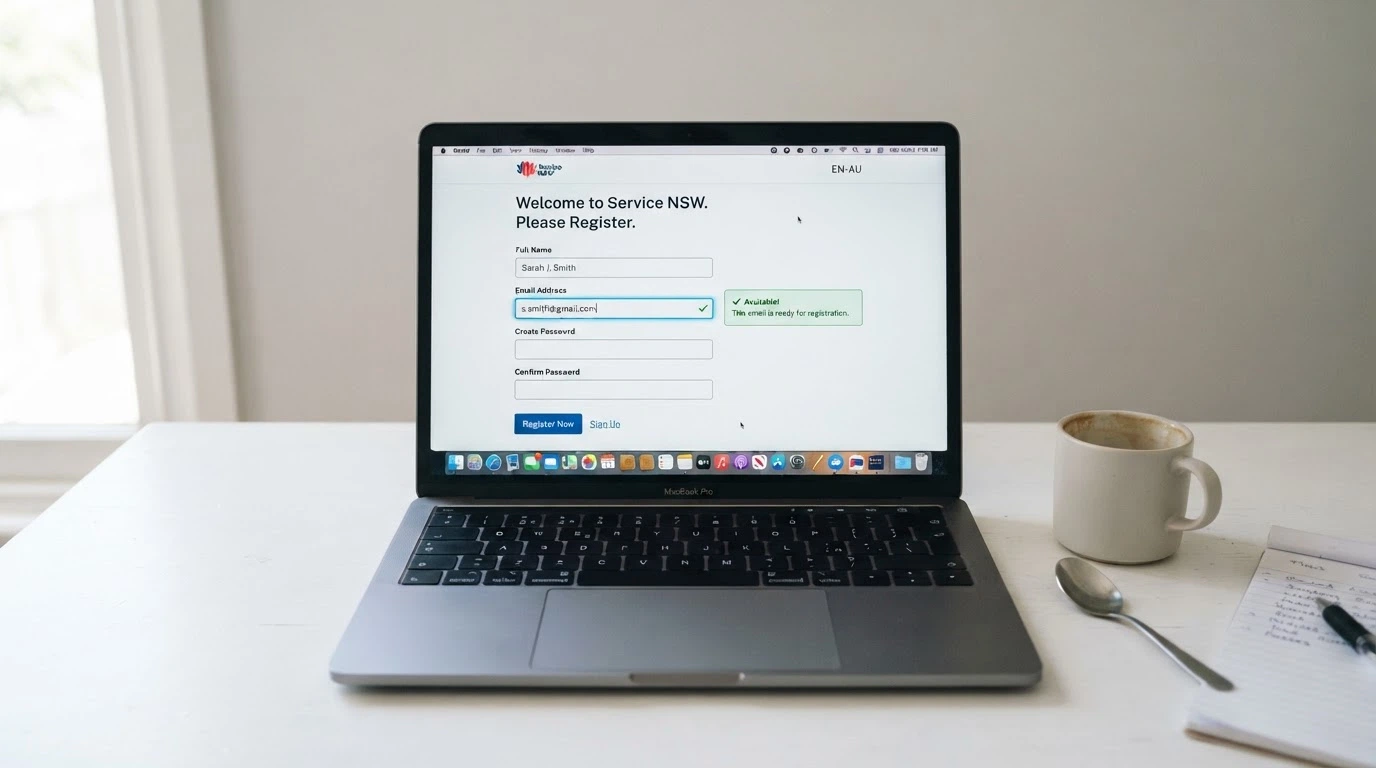Online casino registration form on a laptop screen with the email field highlighted and a verification message appearing