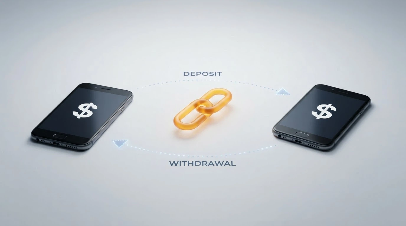 Diagram showing the flow of an Ethereum transaction from a player's wallet to a casino address and back to the player's wallet
