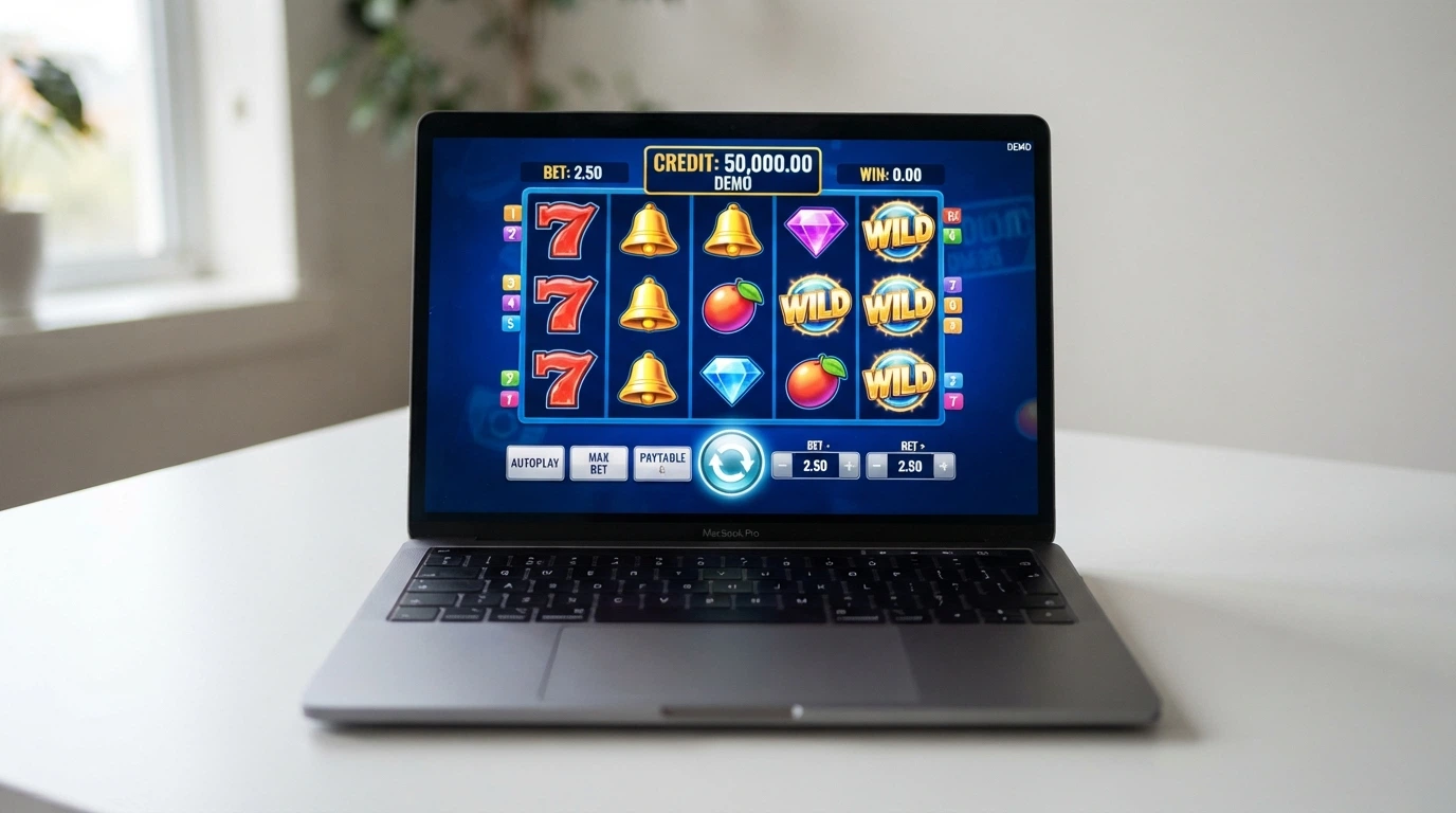 An Aristocrat pokie in demo mode showing a play-money balance of virtual credits