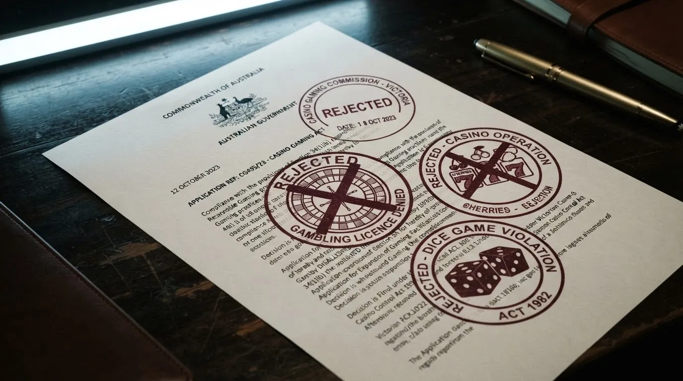A legal document page headed Interactive Gambling Act 2001 with casino symbols stamped out in red