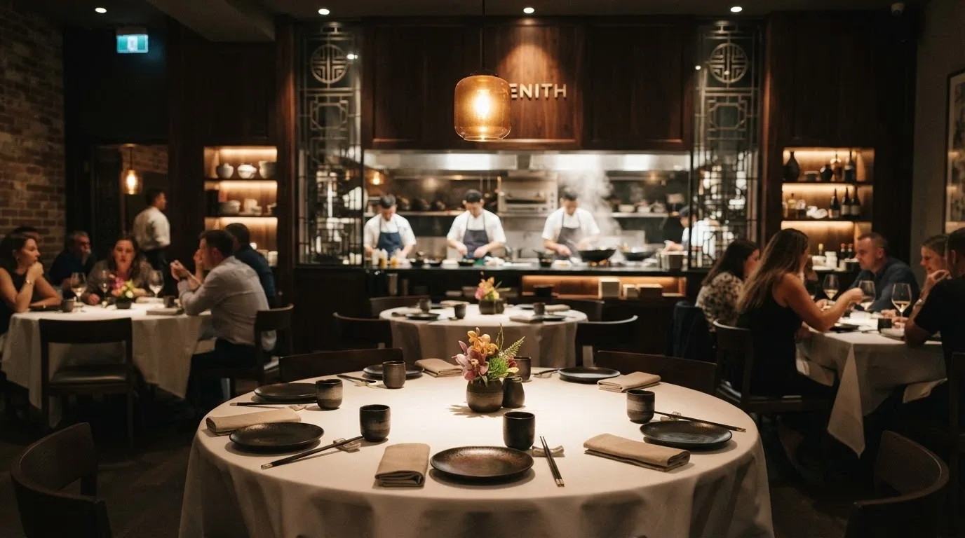 Interior of the Natural Nine restaurant at Casino Canberra with table settings and ambient lighting