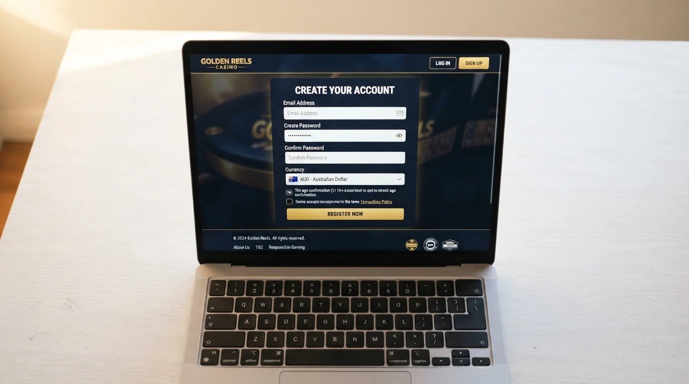 A sign-up form on a freshly launched casino site with a recent launch year visible in the footer copyright line and no licensing information displayed
