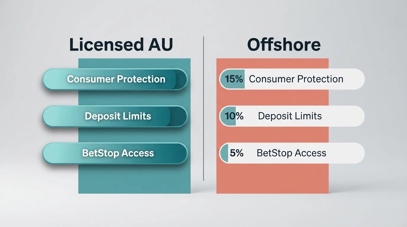 A comparison-style graphic showing casino names, no-deposit offer statuses and wagering figures arranged as a visual ranking