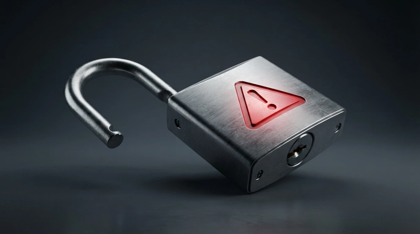 A warning sign on a digital interface with a crossed-out lock icon and text reading no consumer protection