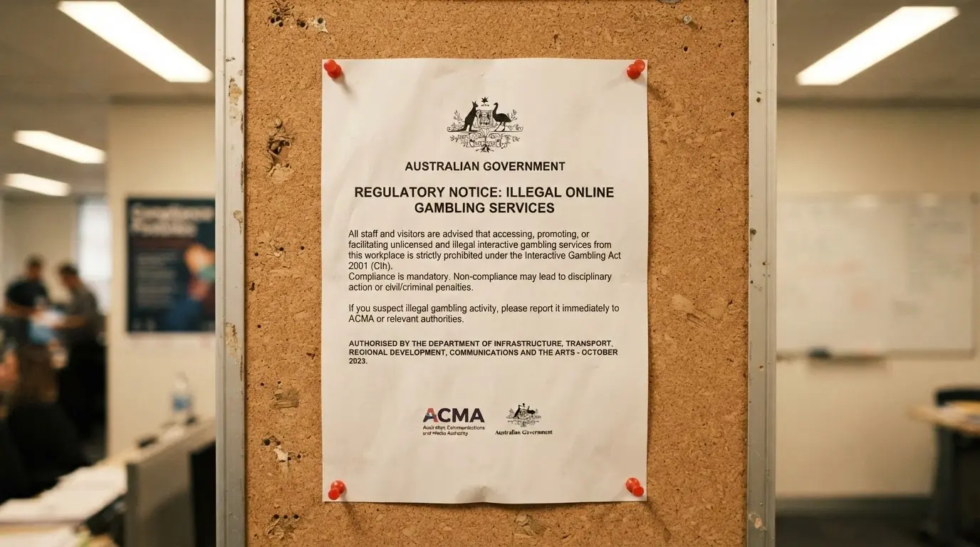 An Australian regulatory notice or ACMA webpage header warning about illegal online gambling services