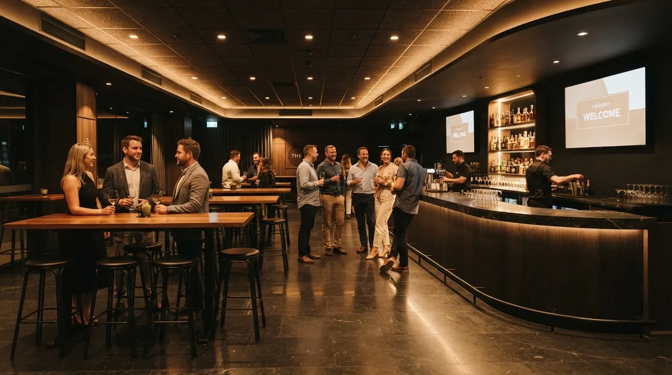 Onyx Lounge interior with large TV screens and cocktail-function setup