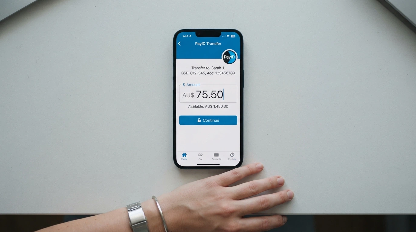 A bank app screen showing a PayID transfer interface with an Australian dollar amount field and the Osko logo visible