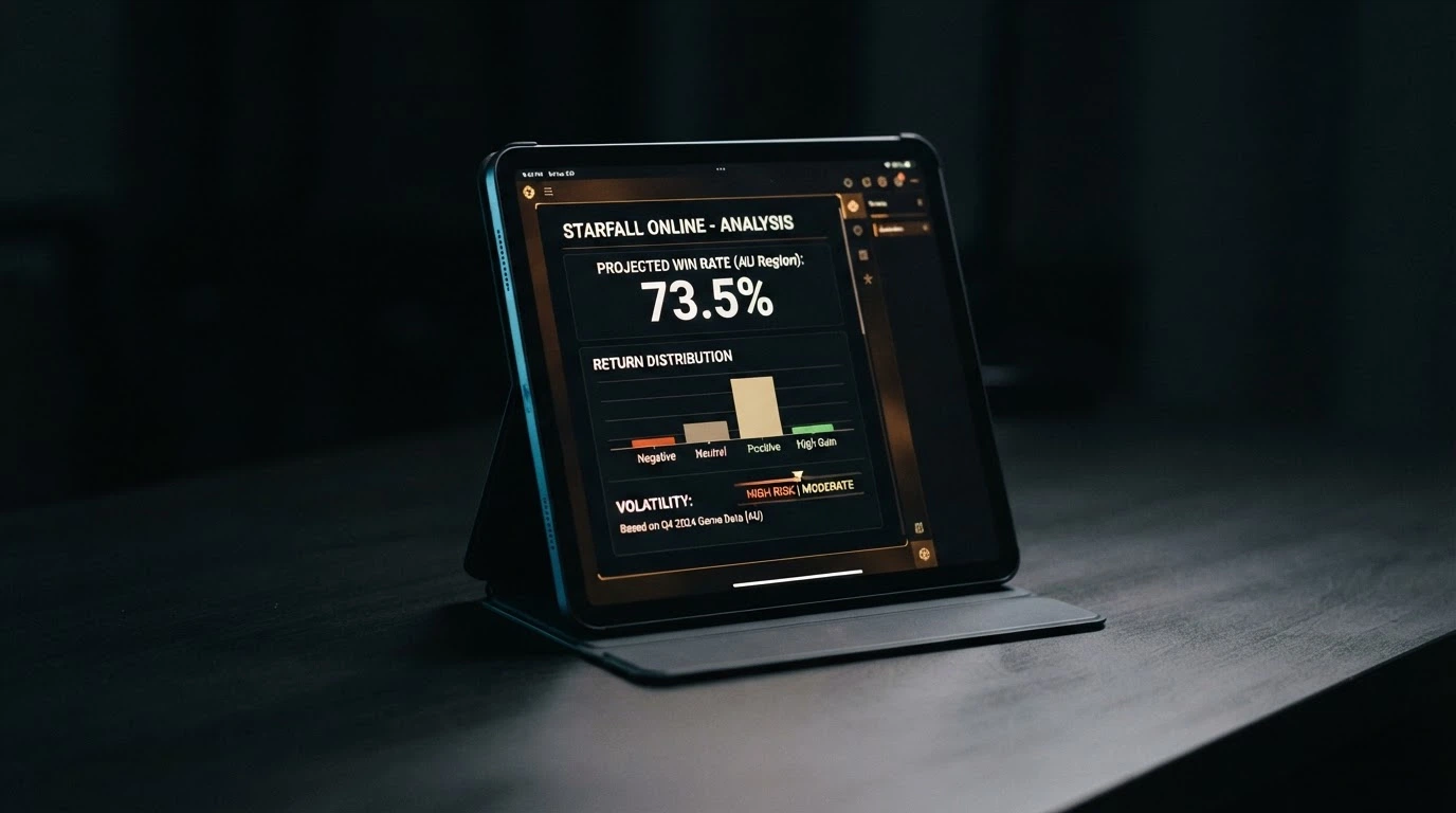 An in-game info screen showing the RTP percentage and volatility rating for a popular online pokie