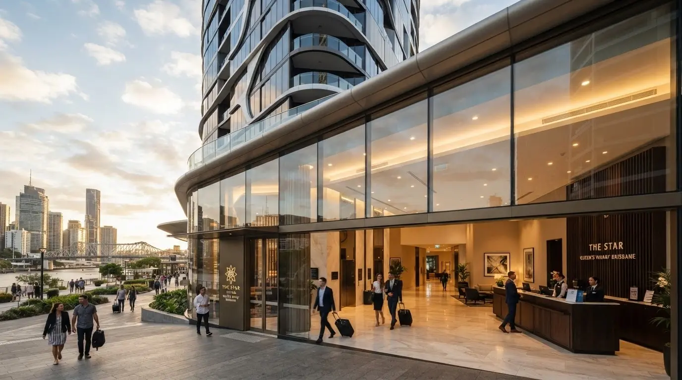 The Star Grand Hotel exterior and lobby at Queen's Wharf Brisbane
